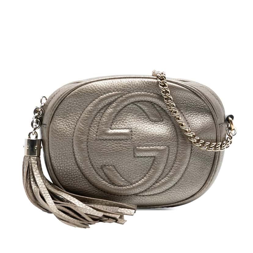 Gucci Mini Metallic Pebbled Calfskin Soho Chain Crossbody Gold Leather Very good condition - Front View