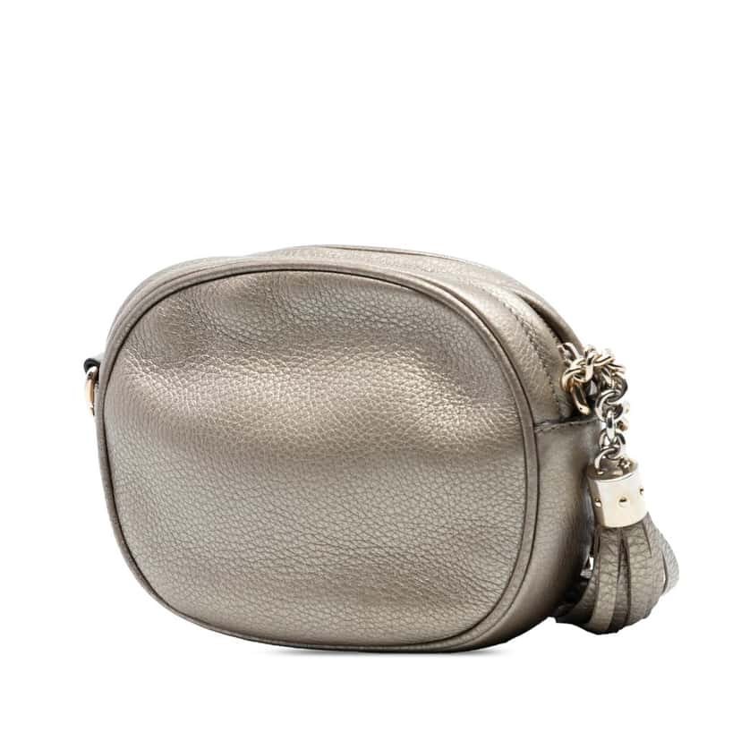 Gucci Mini Metallic Pebbled Calfskin Soho Chain Crossbody Gold Leather Very good condition - Back View