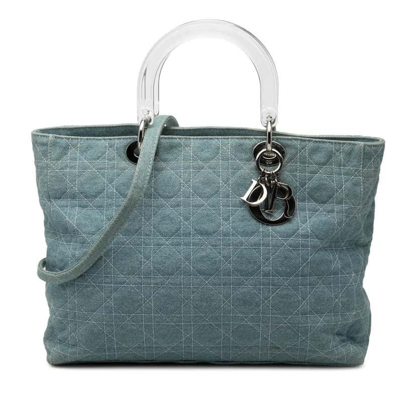 Dior Large Denim Cannage Acrylic Handles Lady Dior Blue Very good condition - Front View