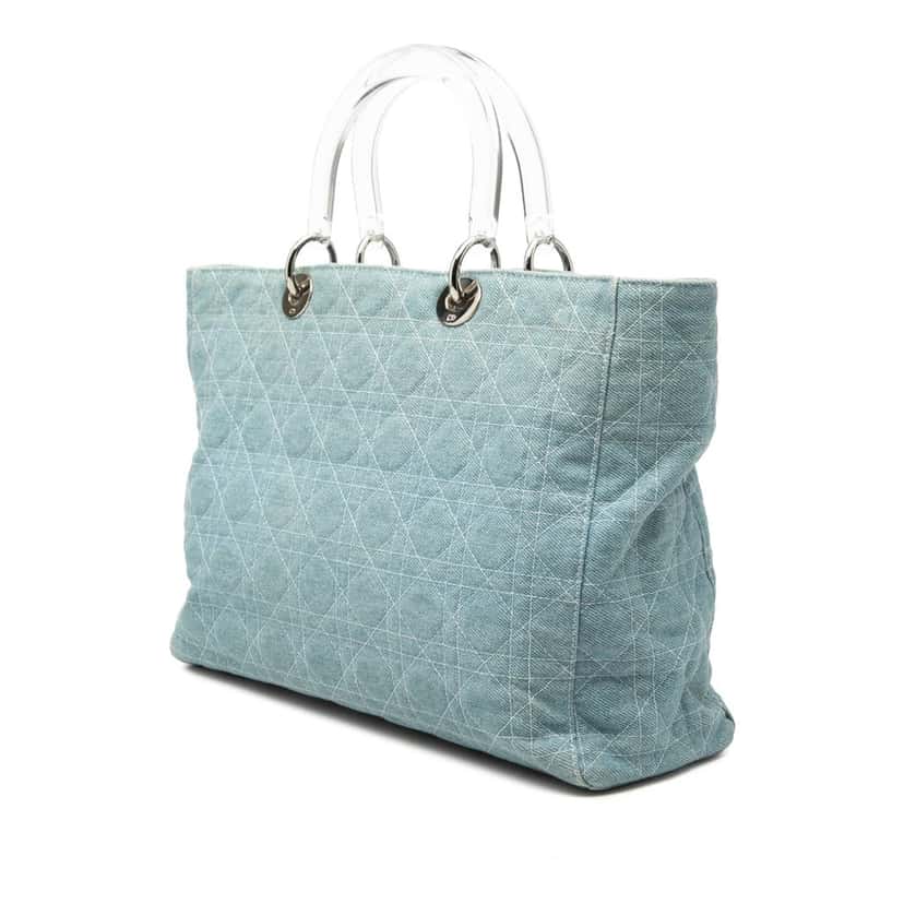 Dior Large Denim Cannage Acrylic Handles Lady Dior Blue Very good condition - Back View