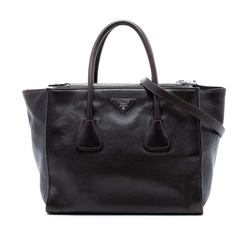 Prada Glace Calf Twin Pocket Double Handle Satchel Brown Leather Very good condition - Front View