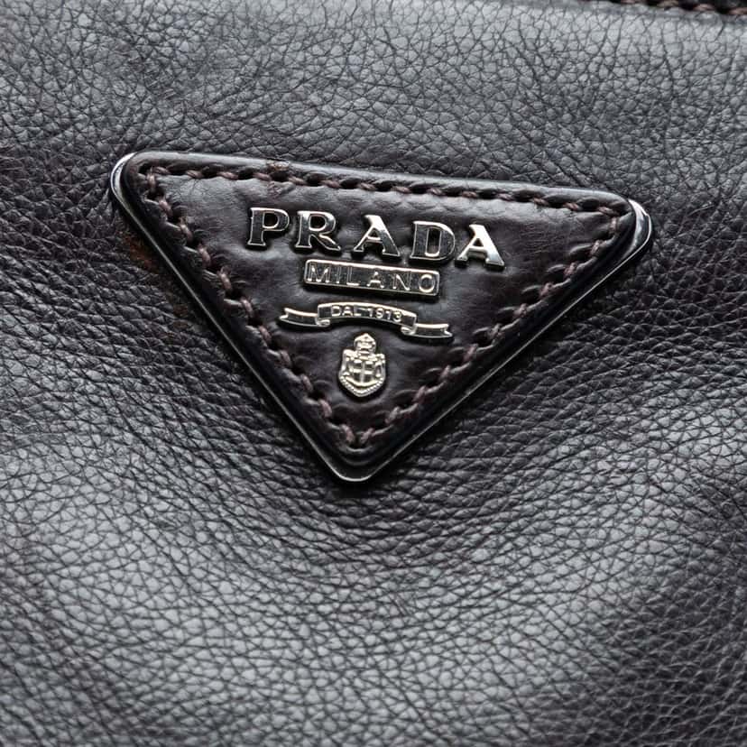 Prada Glace Calf Twin Pocket Double Handle Satchel Brown Leather Very good condition - Box View