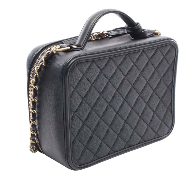 Chanel Large Caviar CC Filigree Vanity Case Black Leather Very good condition - Back View
