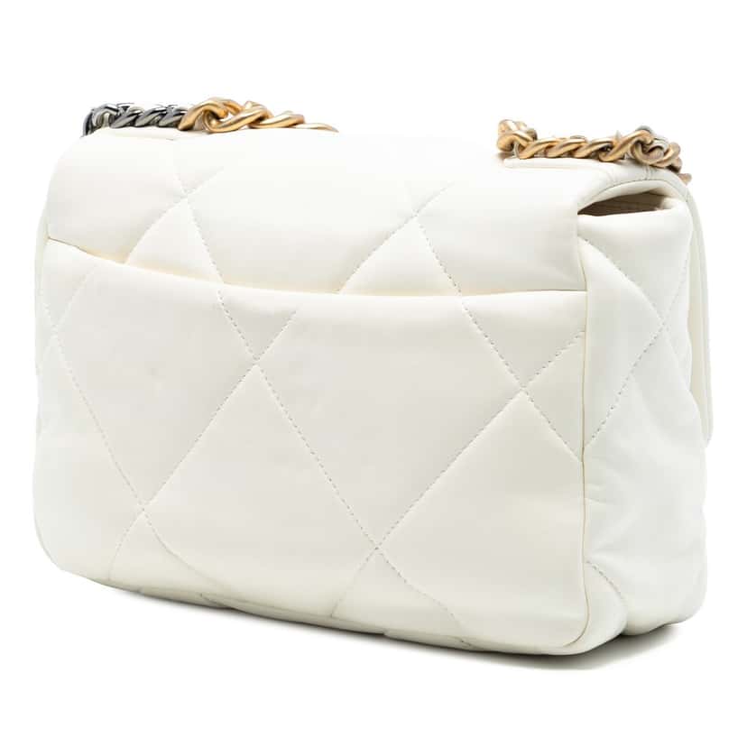 Chanel Medium Lambskin 19 Flap White Leather Very good condition - Back View