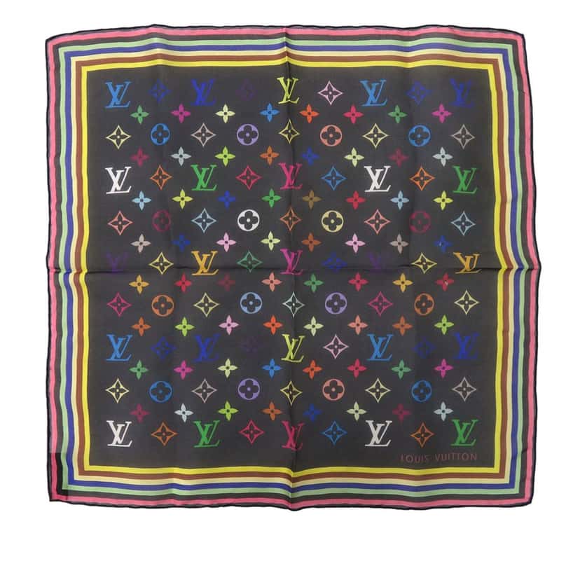 Louis Vuitton Takashi Murakami Monogram Multicolor Silk Handkerchief Black Very good condition - Front View
