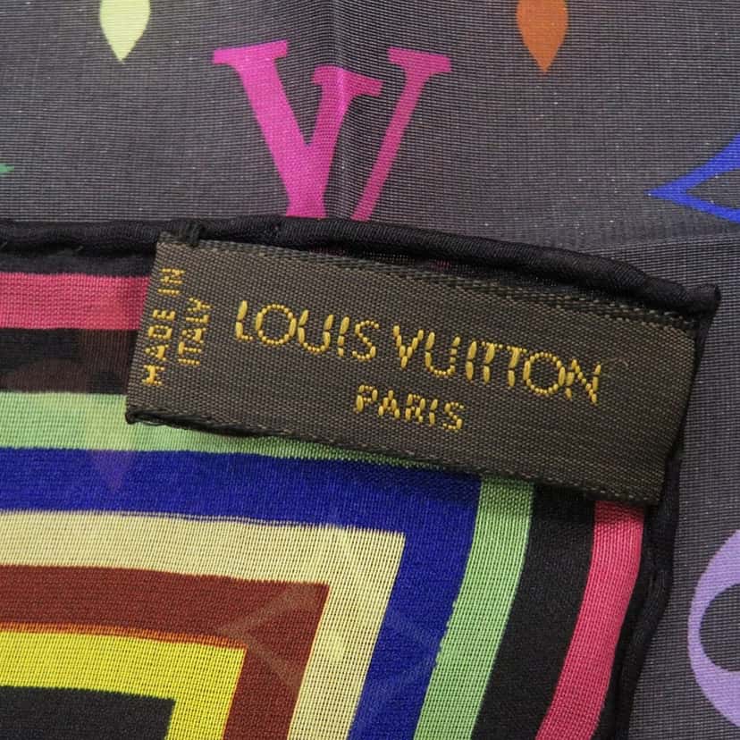 Louis Vuitton Takashi Murakami Monogram Multicolor Silk Handkerchief Black Very good condition - Back View