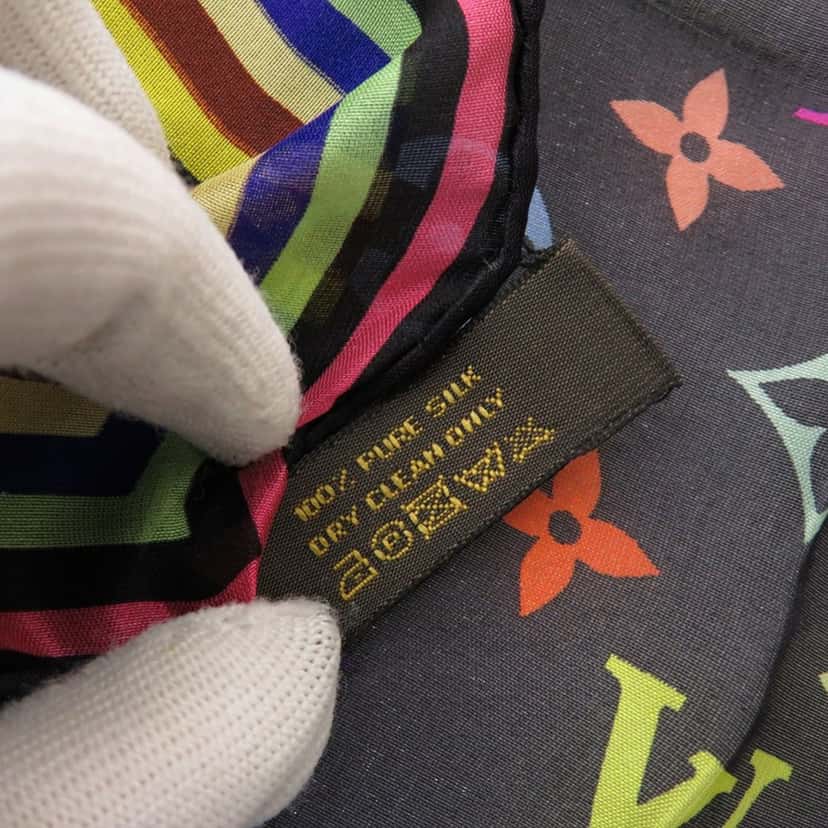Louis Vuitton Takashi Murakami Monogram Multicolor Silk Handkerchief Black Very good condition - Inside View