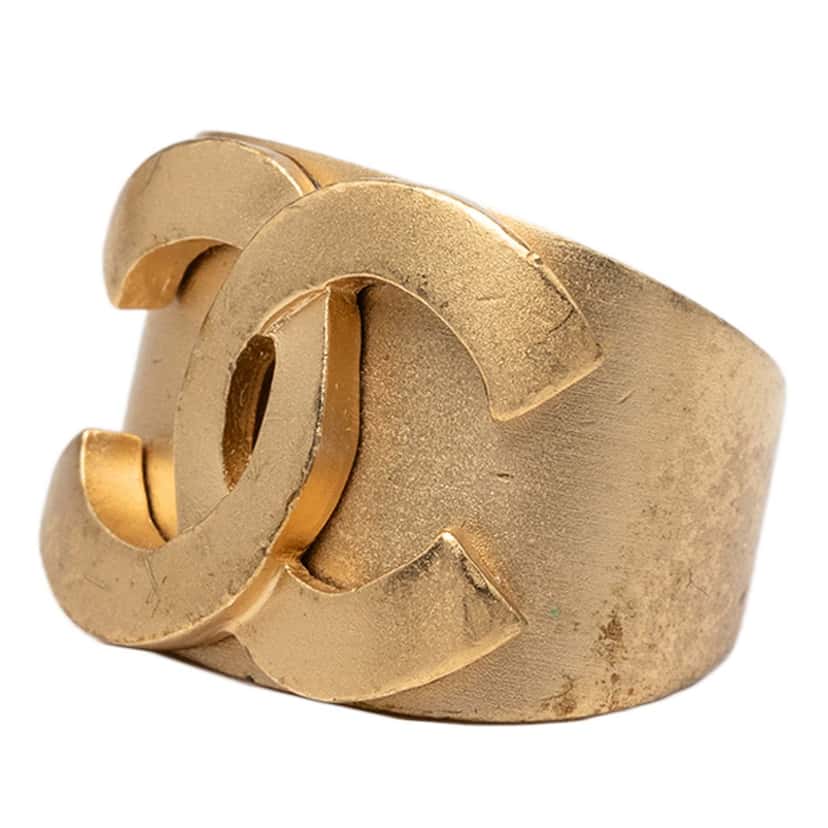 Chanel CC Gold Plated Band Ring Gold Metal Very good condition - Back View