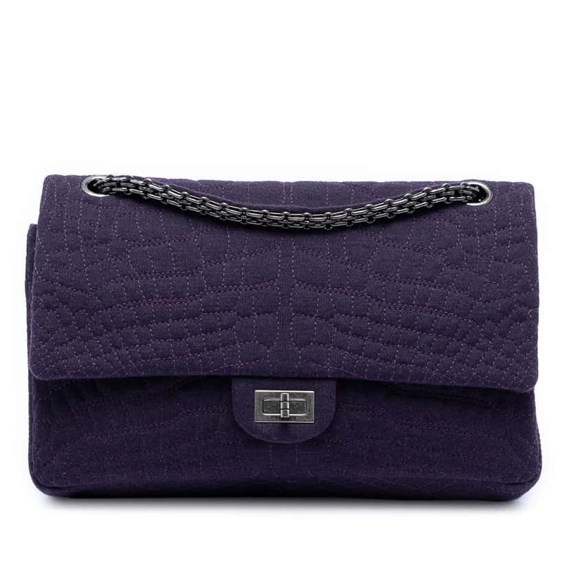 Chanel Quilted Jersey Coco Croc Reissue 2.55 Double Flap 226 Purple Very good condition - Front View