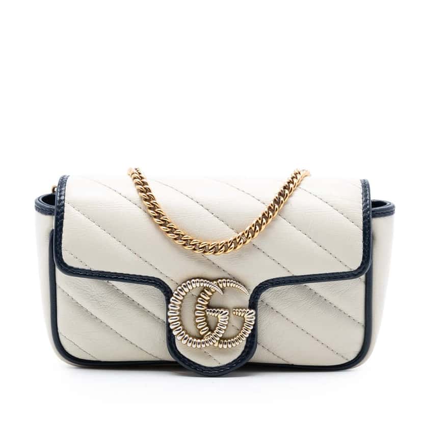 Gucci Super Mini GG Marmont Matelasse Leather Torchon Flap Crossbody White Leather Very good condition - Front View