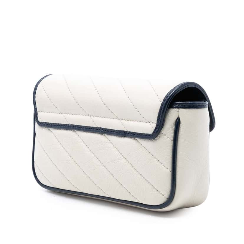 Gucci Super Mini GG Marmont Matelasse Leather Torchon Flap Crossbody White Leather Very good condition - Back View