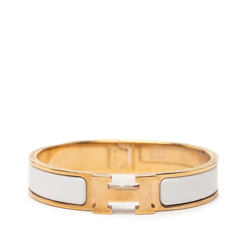 Hermès Narrow Enamel Clic H Bracelet PM White Very good condition - Front View