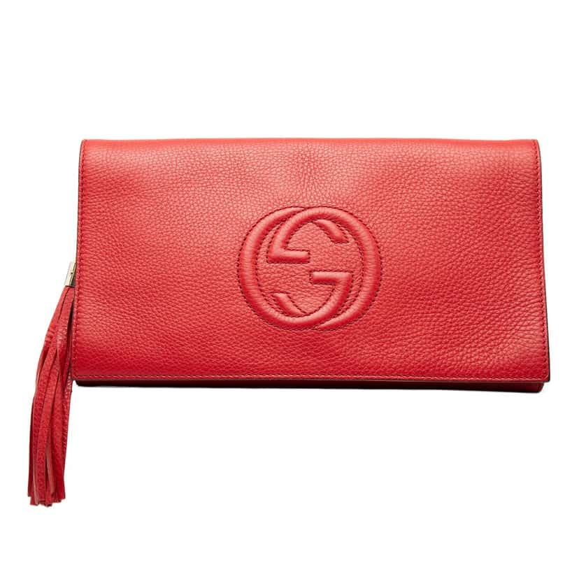 Gucci Leather Soho Disco Clutch Red Leather Very good condition - Front View