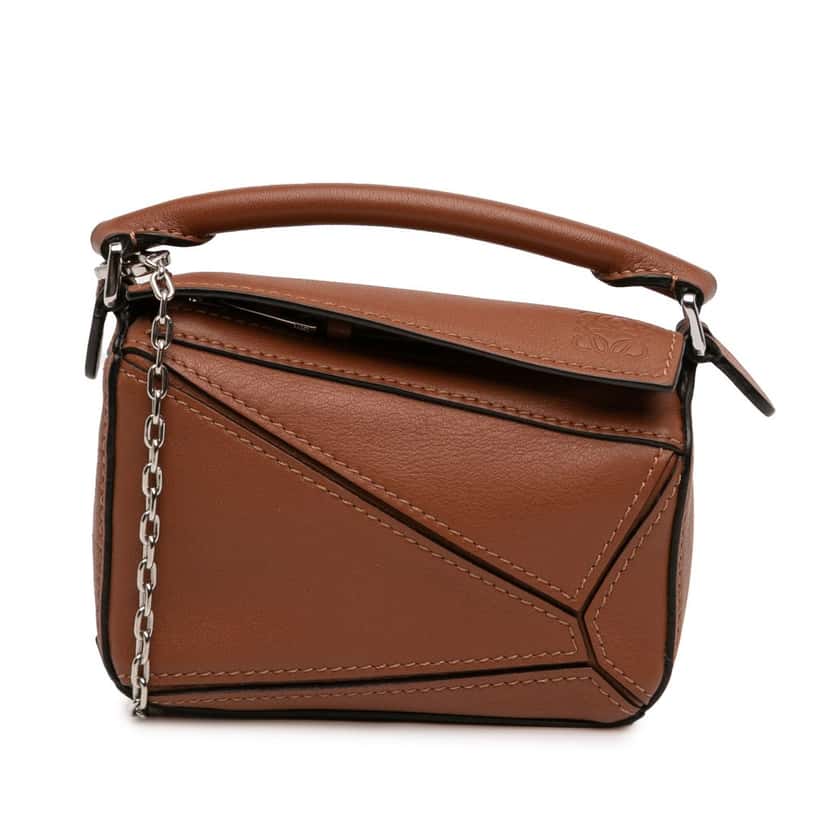 LOEWE Nano Calfskin Puzzle Satchel Brown Leather Very good condition - Front View