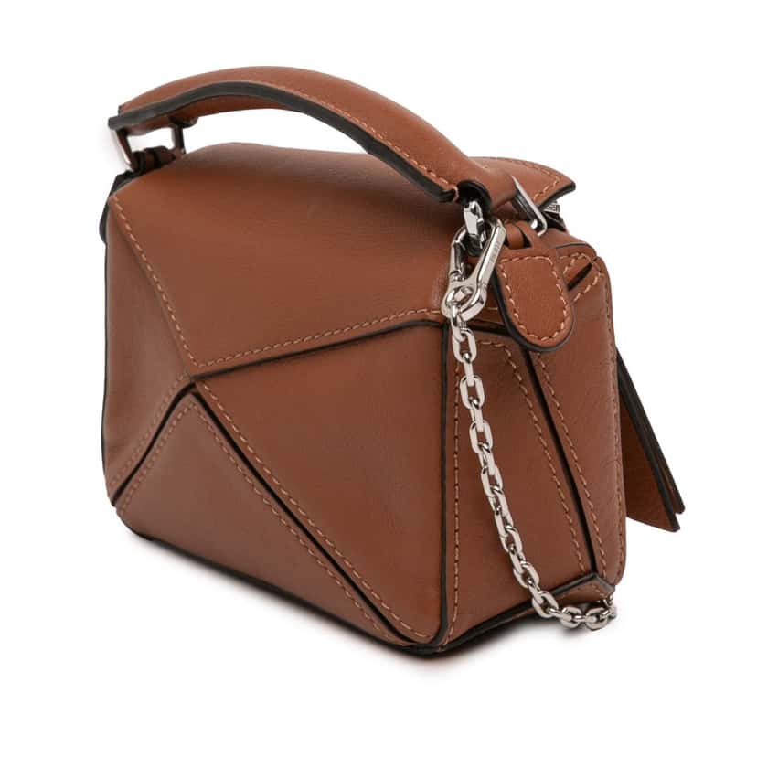LOEWE Nano Calfskin Puzzle Satchel Brown Leather Very good condition - Back View