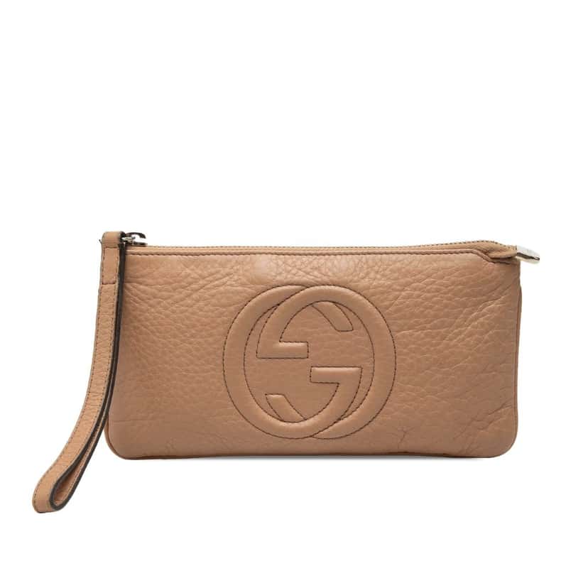 Gucci Calfskin Soho Pouch Beige Leather Very good condition - Front View