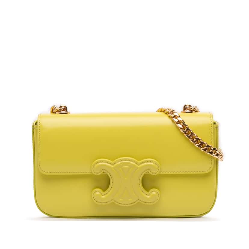 Celine Calfskin Cuir Triomphe Chain Shoulder Bag Yellow Leather Very good condition - Front View
