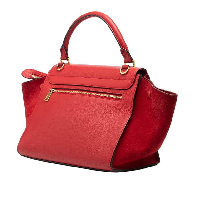 Celine Small Drummed Calfskin and Suede Trapeze Satchel Red Leather Very good condition - Back View