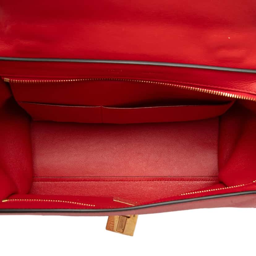 Celine Small Drummed Calfskin and Suede Trapeze Satchel Red Leather Very good condition - Model View