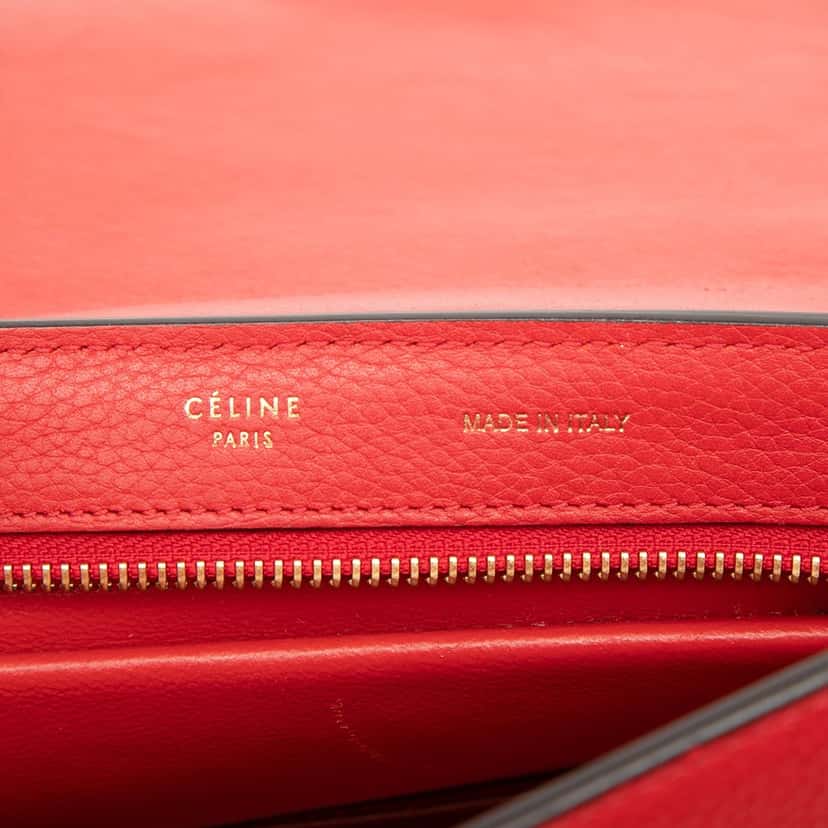 Celine Small Drummed Calfskin and Suede Trapeze Satchel Red Leather Very good condition - Box View