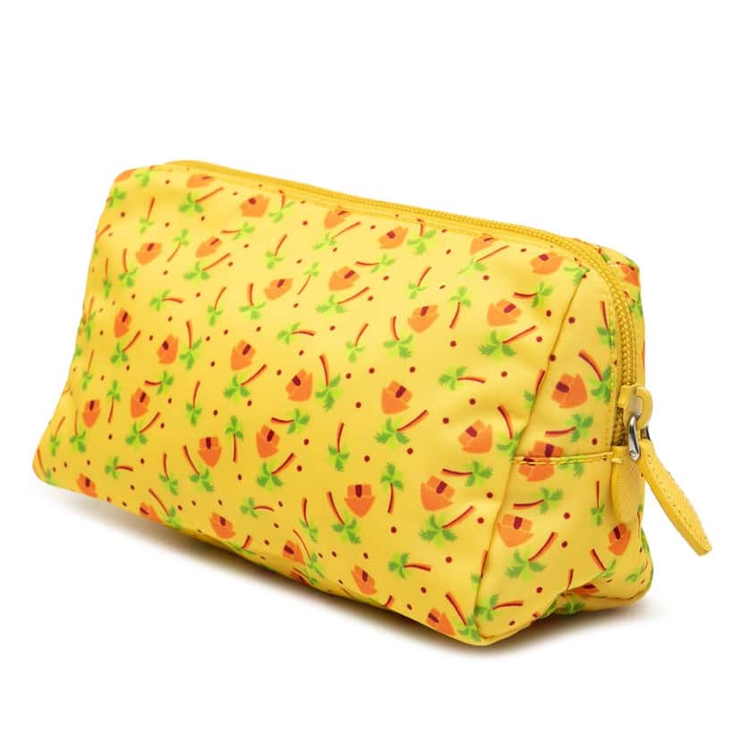 Prada Tessuto Stampato Palm Cosmetic Pouch Yellow Very good condition - Back View