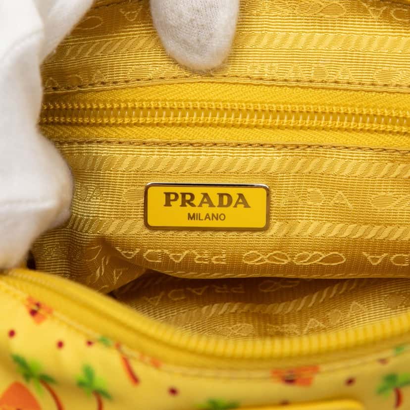 Prada Tessuto Stampato Palm Cosmetic Pouch Yellow Very good condition - Box View