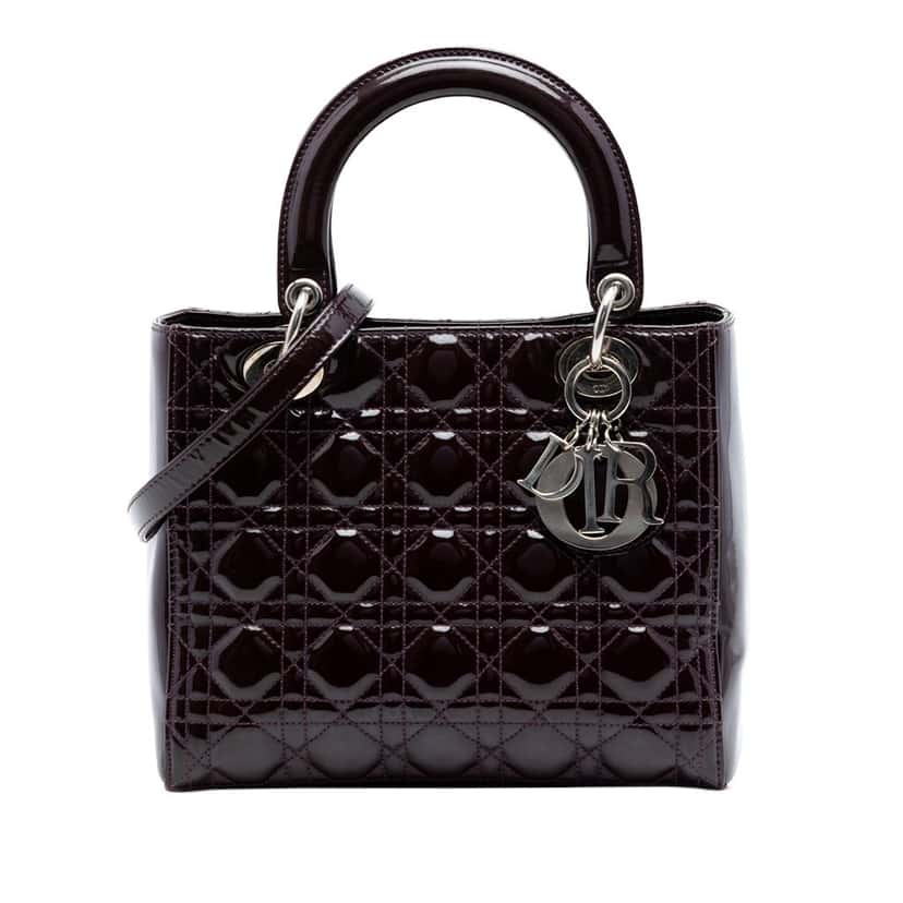 Dior Medium Patent Cannage Lady Dior Purple Leather Very good condition - Front View