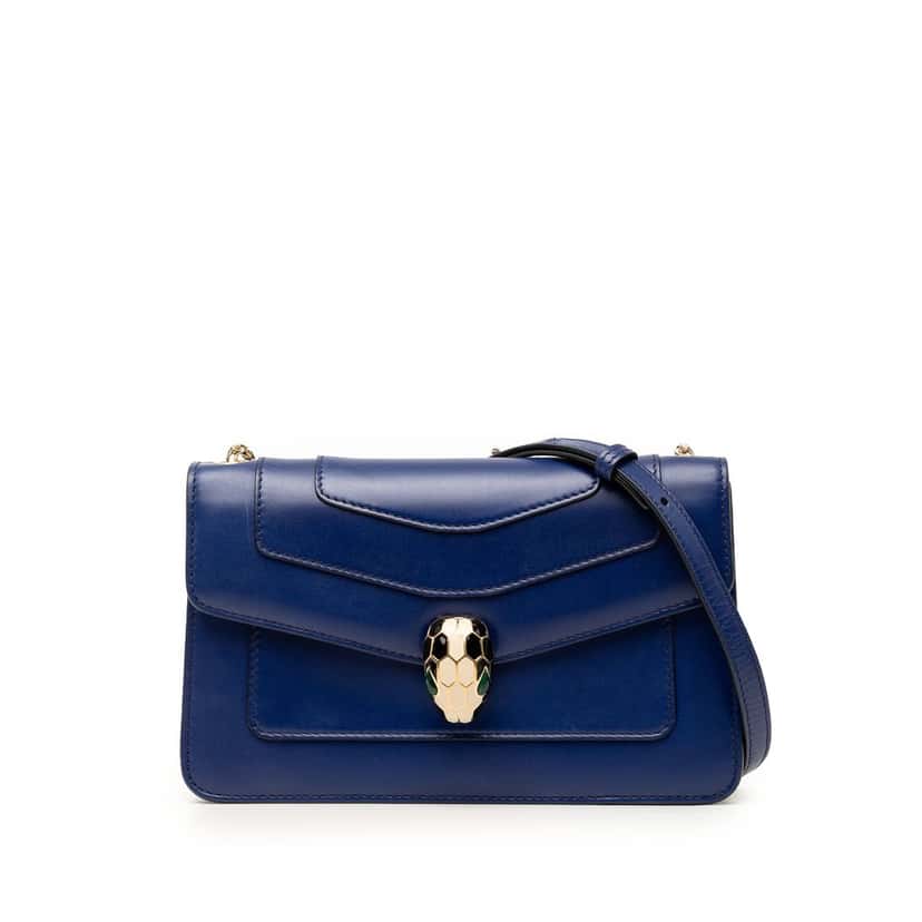 Bvlgari Small Leather Serpenti Forever Chain Crossbody Blue Leather Very good condition - Front View