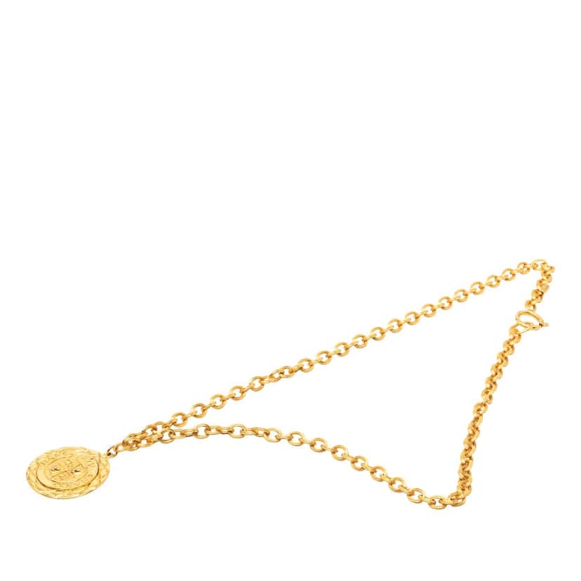 Chanel Gold Plated Medallion Lion Crest Necklace Gold Metal Very good condition - Box View