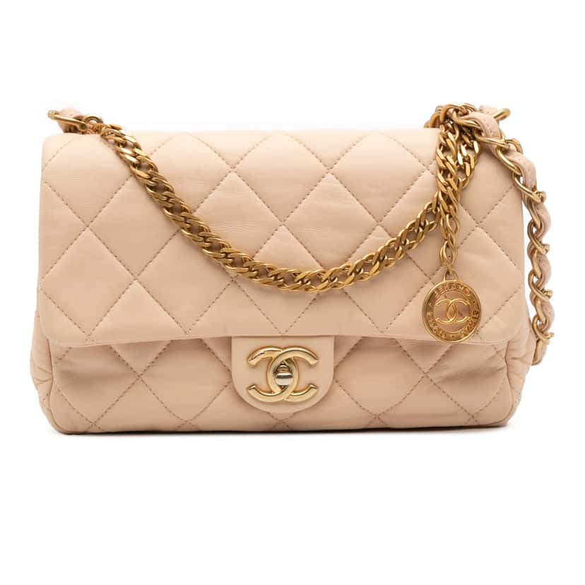 Chanel Quilted Lambskin Fancy Jewel Single Flap Beige Leather Good condition - Front View