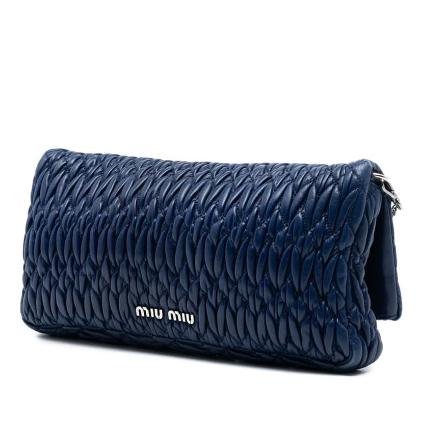 Miu Miu Matelasse Nappa Crystal Chain Satchel Blue Leather Very good condition - Back View