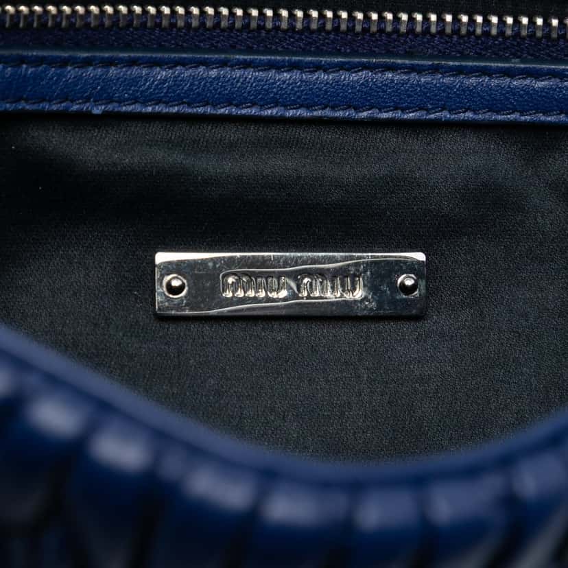 Miu Miu Matelasse Nappa Crystal Chain Satchel Blue Leather Very good condition - Box View