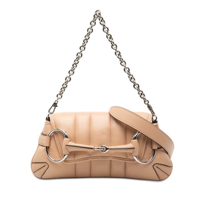 Gucci Small Quilted Calfskin Horsebit Chain Satchel Beige Leather Very good condition - Front View
