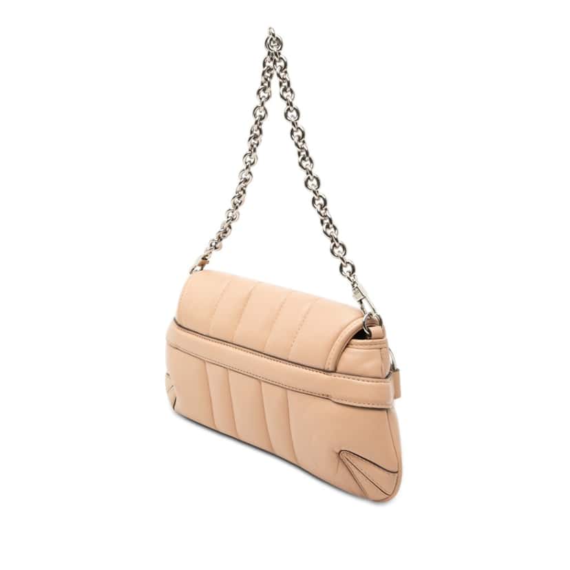 Gucci Small Quilted Calfskin Horsebit Chain Satchel Beige Leather Very good condition - Back View