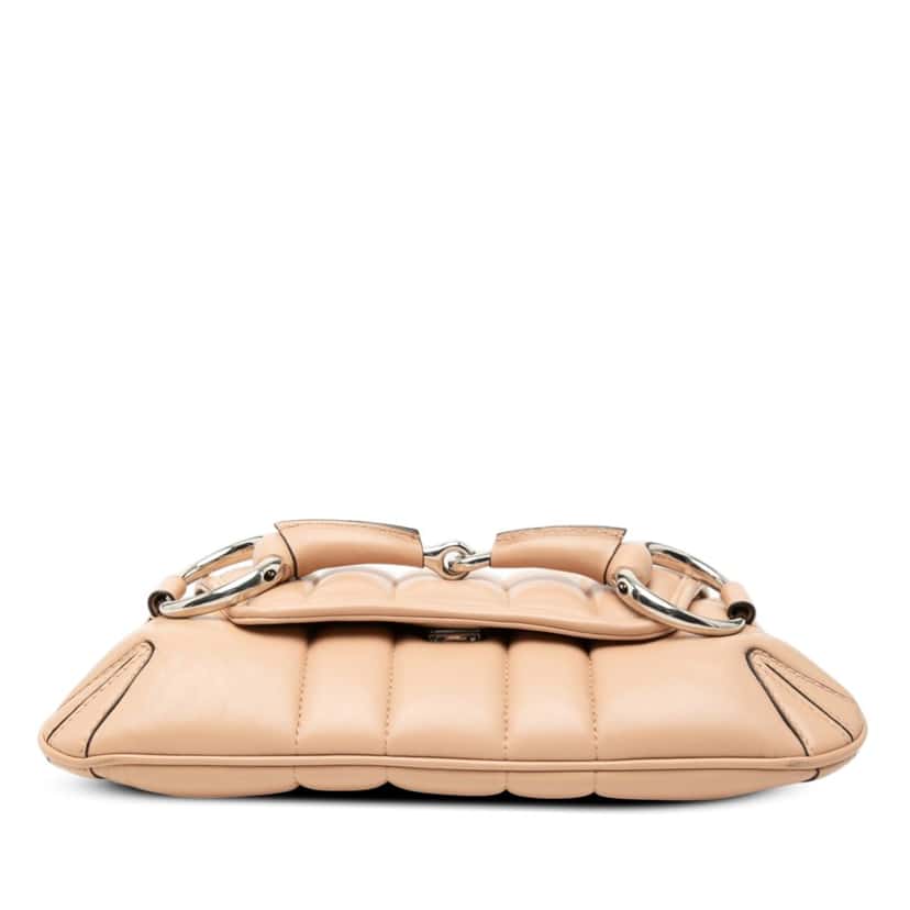 Gucci Small Quilted Calfskin Horsebit Chain Satchel Beige Leather Very good condition - Inside View