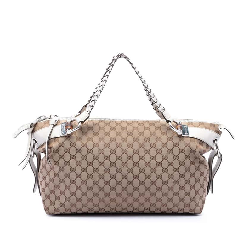 Gucci Medium GG Canvas Bamboo Bar Tote Beige Very good condition - Front View