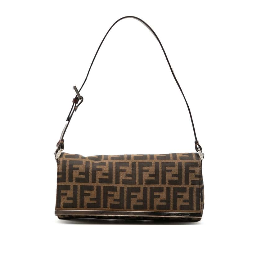 Fendi Zucca Canvas Flap Pochette Brown Very good condition - Front View