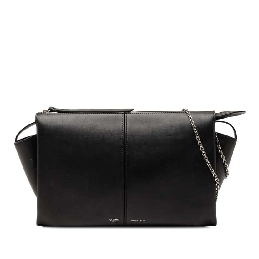 Celine Trifold Leather Clutch On Chain Black Leather Very good condition - Front View