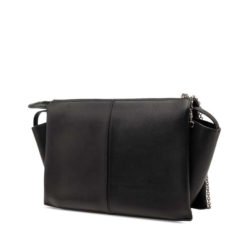 Celine Trifold Leather Clutch On Chain Black Leather Very good condition - Back View