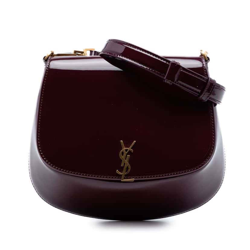 Saint Laurent Mini Patent Monogram Voltaire Top Handle Bag in Box Red Leather Very good condition - Front View