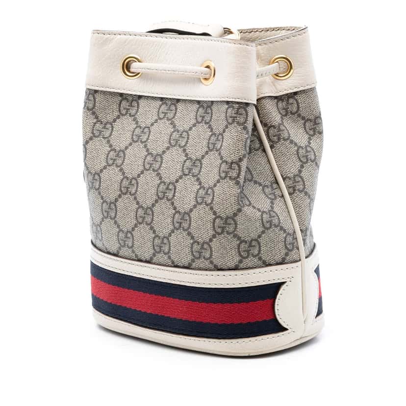 Gucci Mini GG Supreme Web Ophidia Bucket Bag Beige Very good condition - Back View