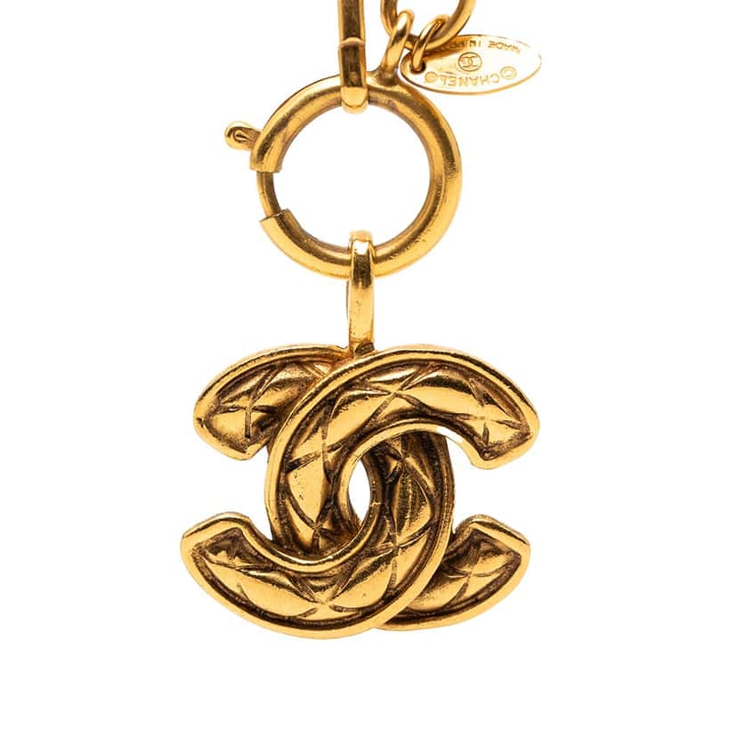 Chanel CC Quilted Gold Plated Pendant Necklace Gold Metal Very good condition - Back View