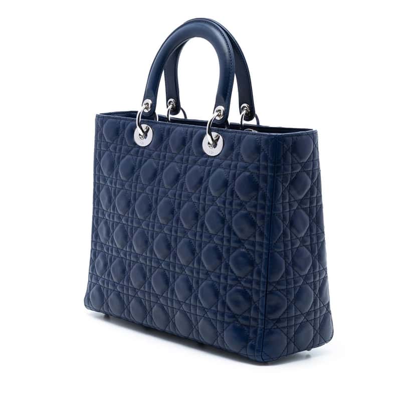 Dior Large Lambskin Cannage Lady Dior Blue Leather Very good condition - Back View