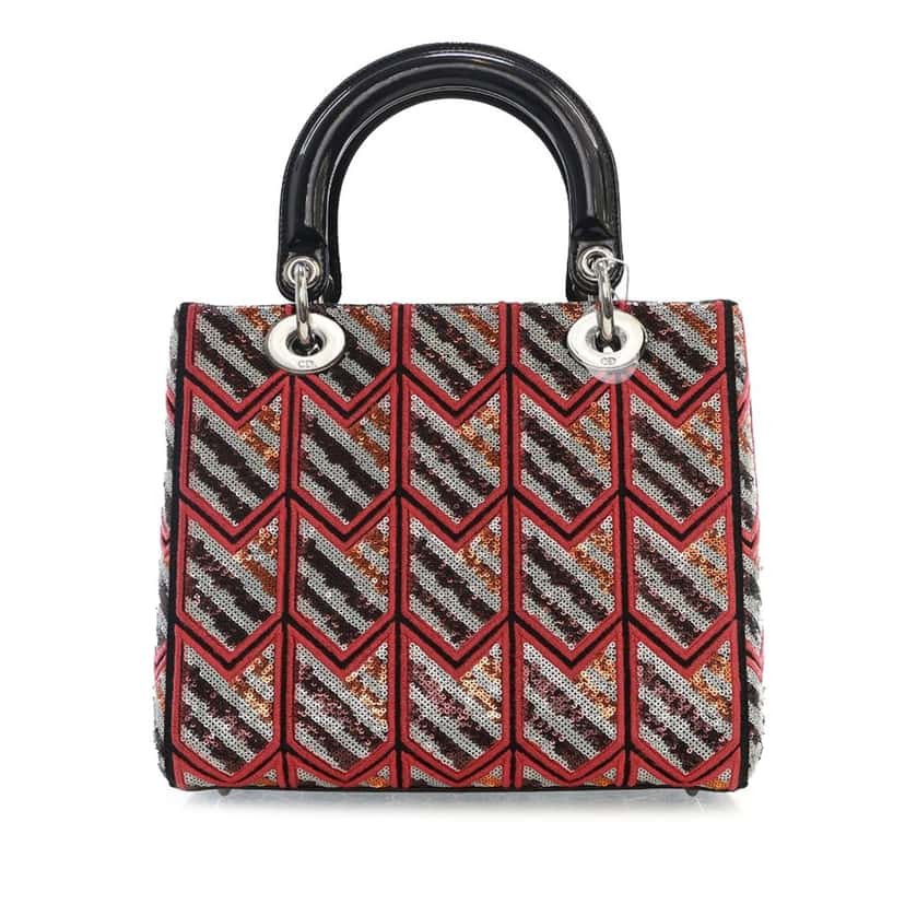 Dior Medium Patent Sequin Embroidered Lady Dior Pink Leather Very good condition - Back View