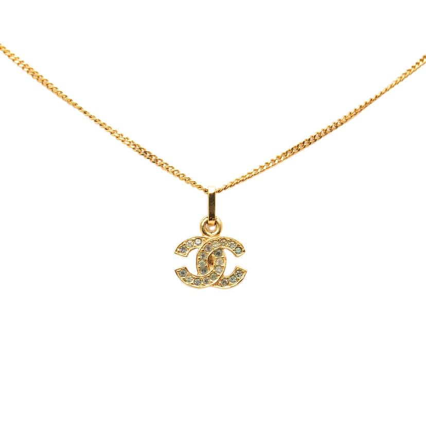 Chanel CC Gold Plated Strass Pendant Necklace Gold Metal Very good condition - Back View