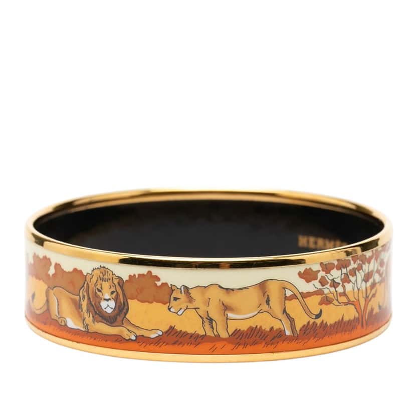 Hermès Wide Enamel Pride of Lions Bangle 62 Orange Very good condition - Back View