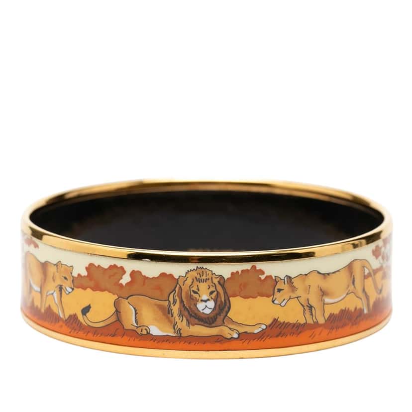 Hermès Wide Enamel Pride of Lions Bangle 62 Orange Very good condition - Inside View