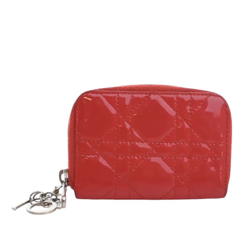 Dior Small Patent Cannage Lady Dior Voyageur Coin Purse Red Leather Very good condition - Model View