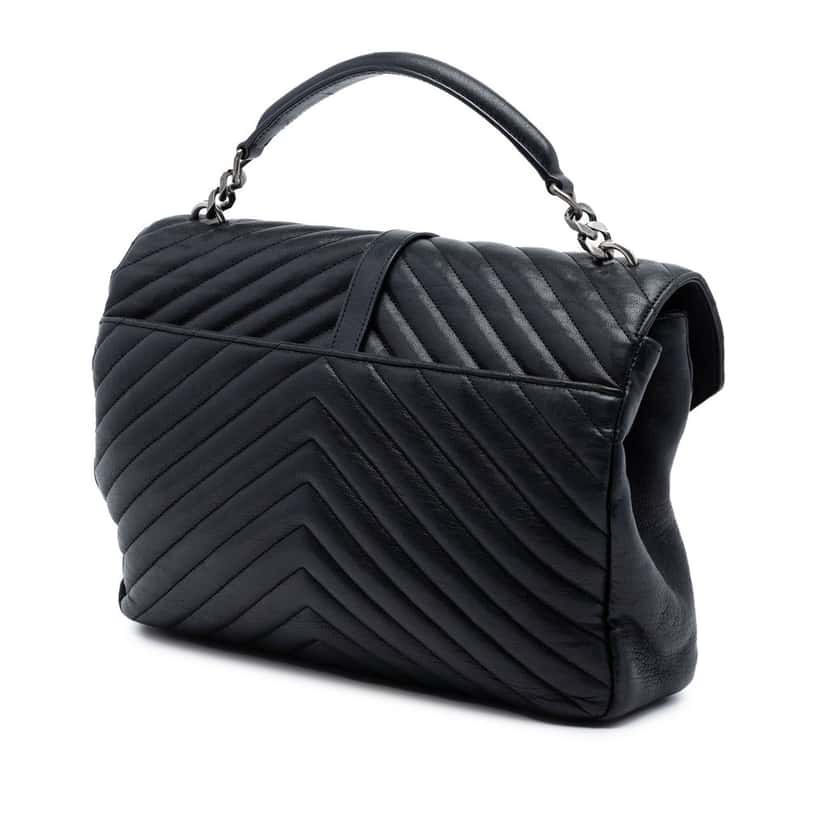 Saint Laurent Large Sheepskin Chevron Monogram Monochrome College Bag Black Leather Very good condition - Back View