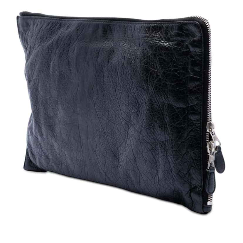 Balenciaga Lambskin Motocross Giant 12 Zip Around Flat Clutch Black Leather Very good condition - Back View